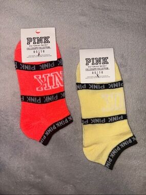 PINK Victoria's Secret Neon Coral & Pastel Yellow Ankle Sock Duo